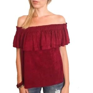 Young Fabulous & Broke Women's Off the Shoulder Red Faux Suede Top - size S